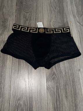 Versace Men's Greca Border Mesh Low Rise Boxer Briefs - Black